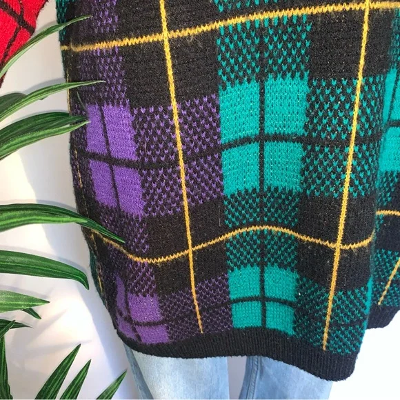 v i n t a g e :: Oversized Plaid Longline Tartan Slouchy Knit Sweater